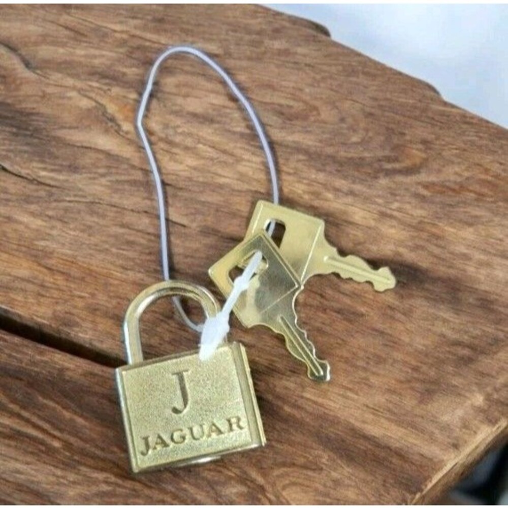 Small JAGUAR Padlock - Working with 2 Keys Gold Tone Car Logo